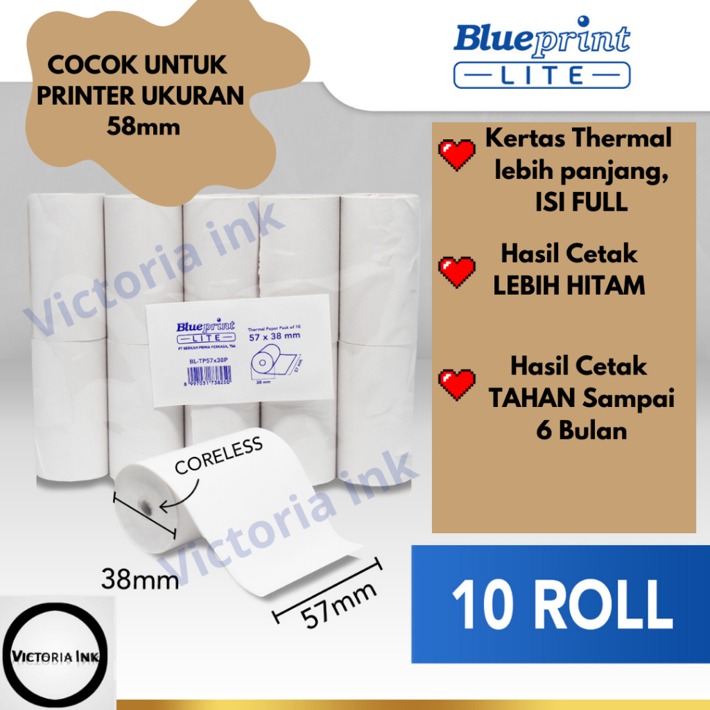 

Kertas Thermal Blueprint 57x38 5738 BP Lite 58 Kertas Thermal Printer Mini Thermal Blueprint 57 x 38