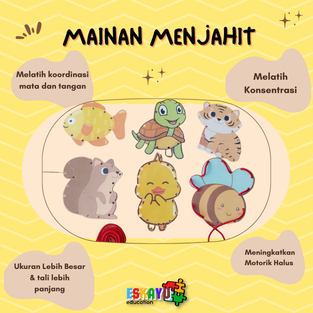 Mainan Menjahit / papan menjahit / peraga mainan menjahit / meronce edukasi montessori balita motori