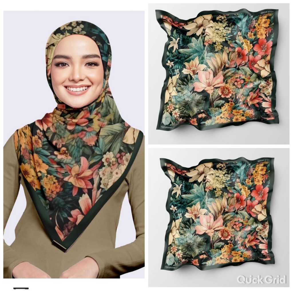 Hijab Segiempat Motif Ala JP // Rainbow Chain Milla Denada Raya Kanaya Gradasi Series