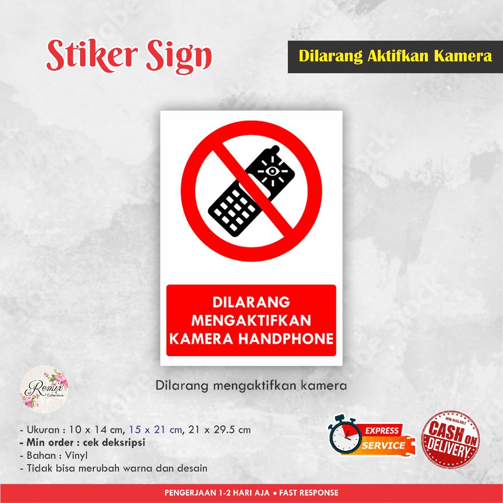 

STIKER SIGN DILARANG MENGAKTIFKAN KAMERA VINYL / STIKER PERINGATAN / SIGN LABEL / WARNING SIGN