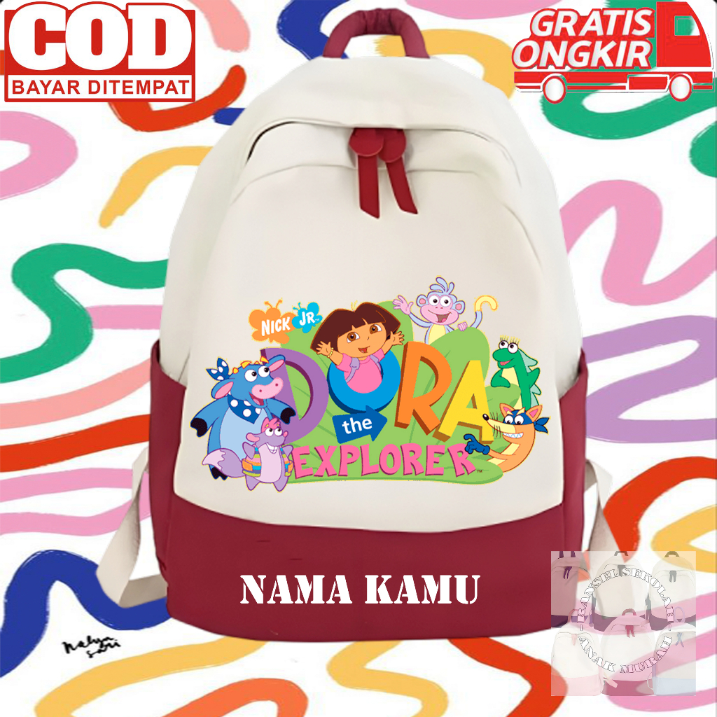 (GRATIS NAMA) Tas Ransel Sekolah Anak Motif Animasi Dora The Explorer Terbaru Termurah - Tas Backpac