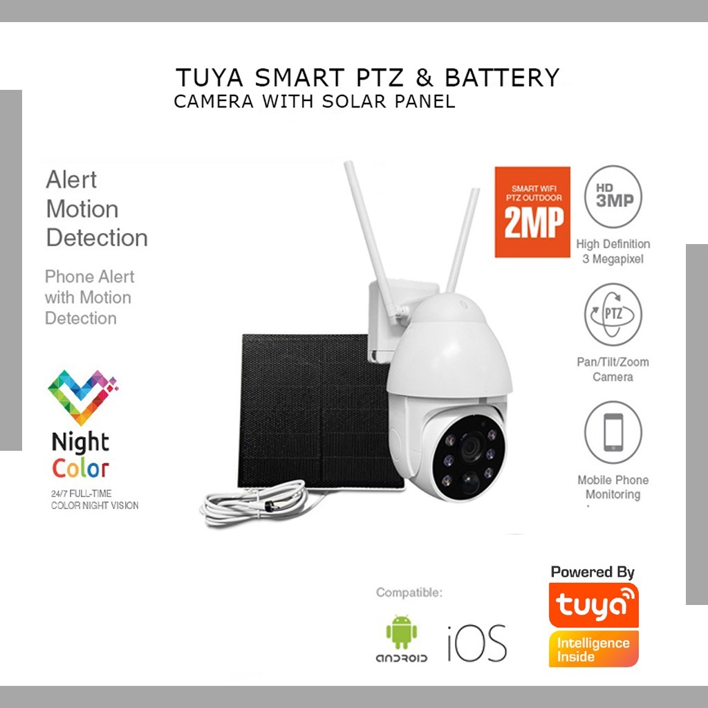 GLENZ CCTV OUTDOOR WIFI KOMPLIT BATTERY DAN SOLAR PANEL TUYA SMART