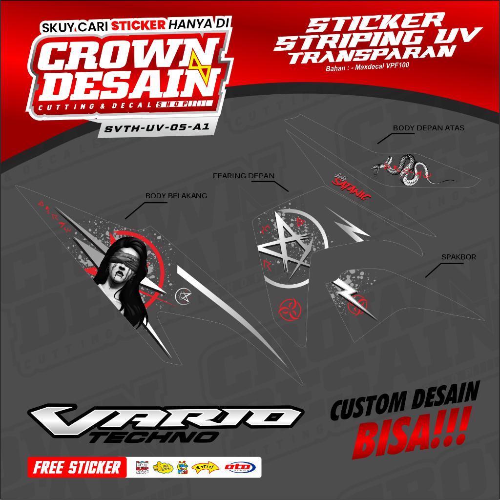 Striping Stiker Vario Techno 110 Desain Lady Satanic Custom - Striping UV Vario 110 Techno Motif Sat