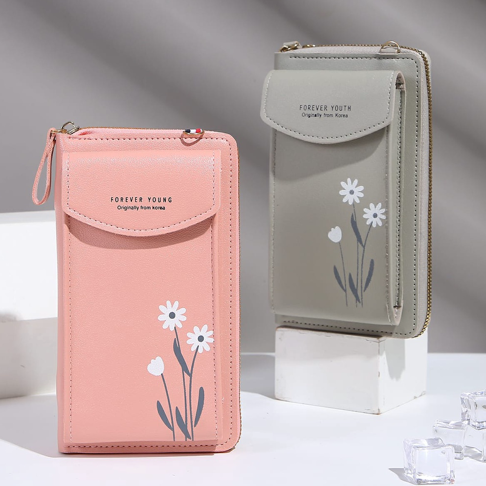 MR46 *ALIBABA1688* DOMPET HP / TAS DOMPET SELEMPANG MULTIFUNGSI MOTIF BUNGA TEBAL IMPORT CUCI GUDANG