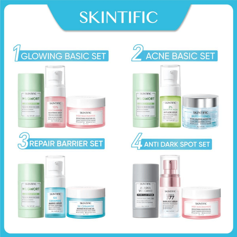 SKINTIFIC Paket 3pcs Set bundle MUGWORT Clay Stick glowing basic set - acne basic set - anti dark sp