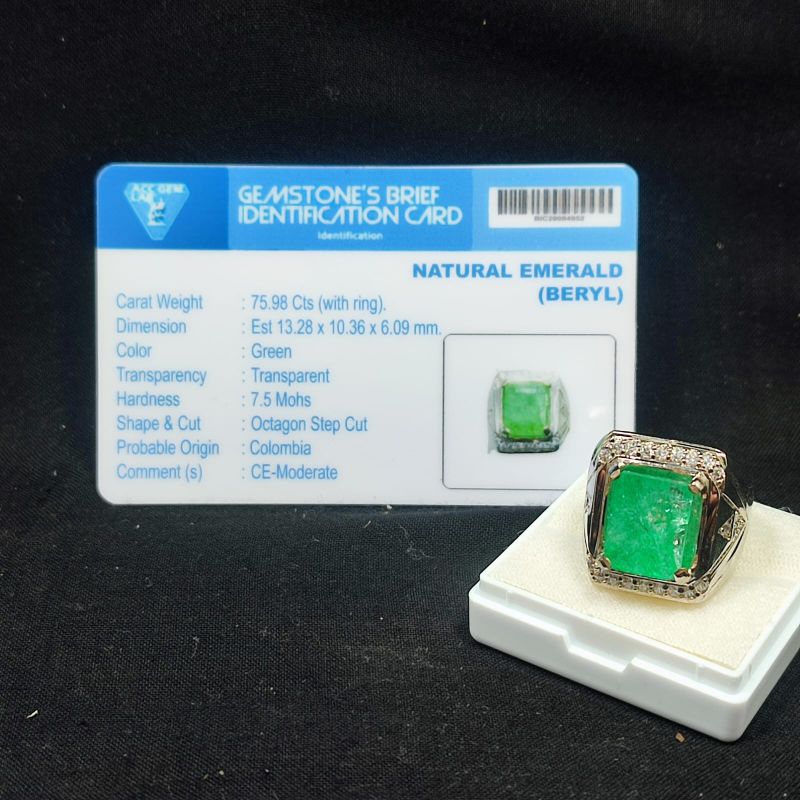 CINCIN PRIA BATU PERMATA ZAMRUD COLOMBIA ASLI NATURAL TOP QUALITY SIAP PAKAI BERSERTIFIKAT LAB