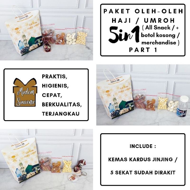 

Paket oleh-oleh haji umroh 5in1 part 1 ( kurma kismis coklat pistachio kacang arab botol kosong zam-zam) terjangkau berkualitas praktis cepat