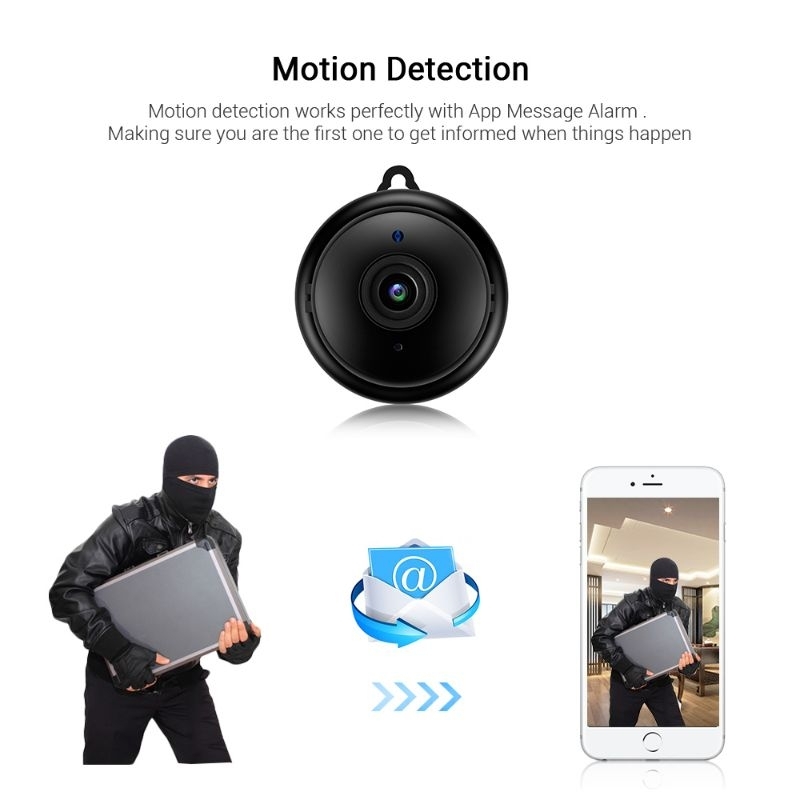 V380 Kamera CCTV Mini WiFi Alarm Two Way Audio Infrared HD 1080P - V380-Mi7 - Black