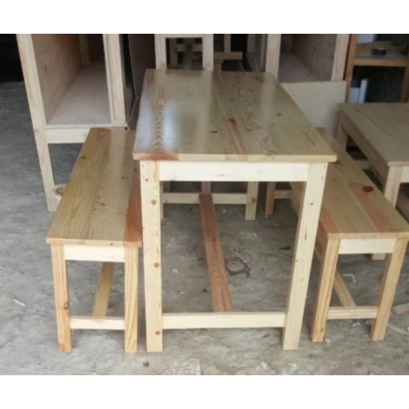 meja makan satu set kursi panjang