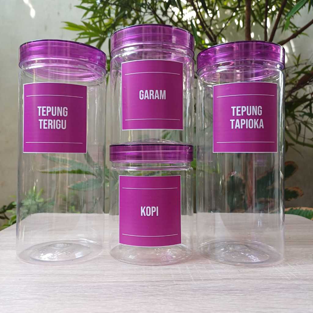Toples Bumbu Dapur Ungu Lavender Transparan Minimalis Free Stiker Anti Air