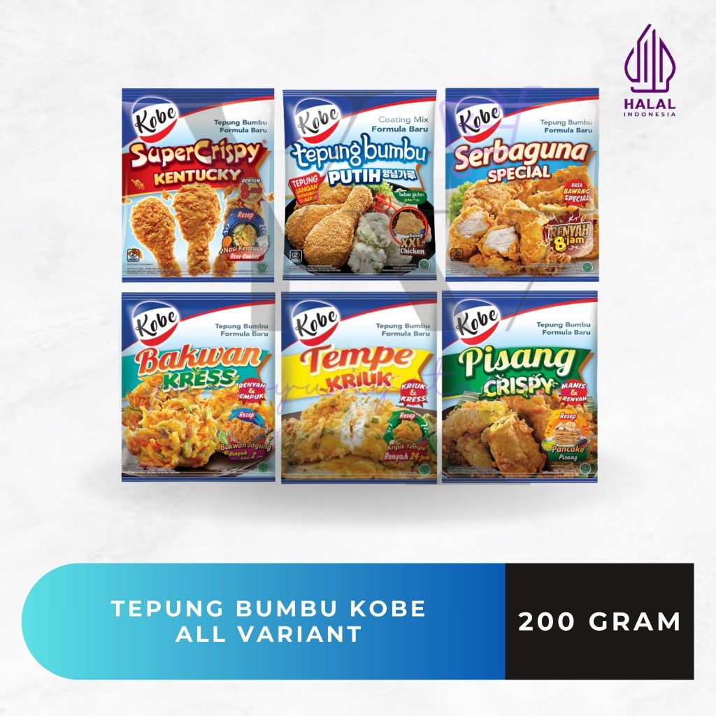 

Kobe Tepung Bumbu Serbaguna / Supercrispy Kentucky / Bakwan / Tempe Kriuk / Pisang / Putih 200 gram