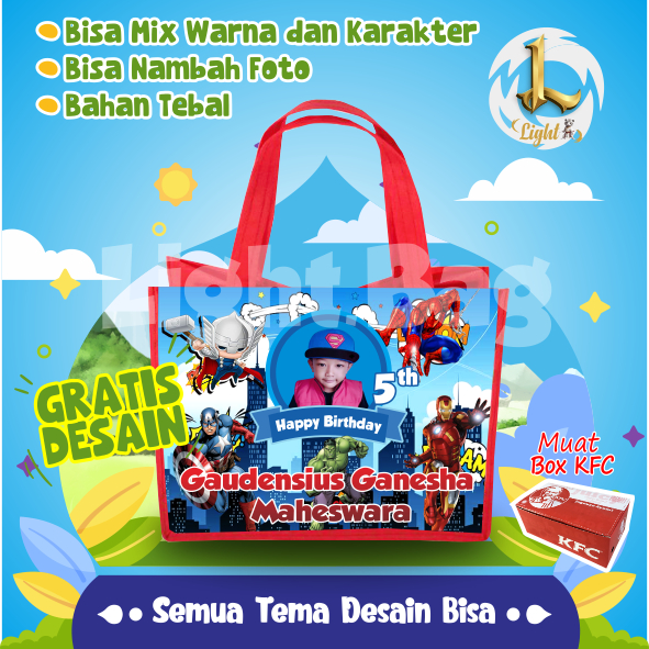 

TAS SOUVENIR ULTAH AVENGERS CUSTOM/TAS SOUVENIR PREMIUM /GRATIS DESAIN/BONUS FOTO ANAK/GOODIE BAG CUTE AVENGERS/TAS ULANG TAHUN AVENGERS/TAS ULTAH CUSTOM / TAS SOUVENIR 2 HARI JADI/ TAS ULTAH / TAS ULANG TAHUN / BISA TAMBAH FOTO ANAK
