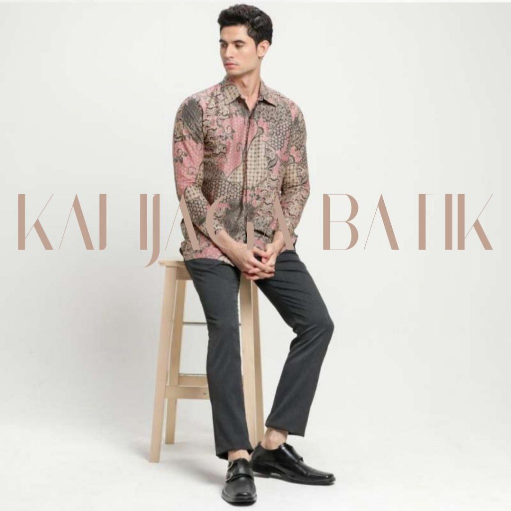 baju batik kemeja batik pria lengan panjang motif Sawunggalih pink