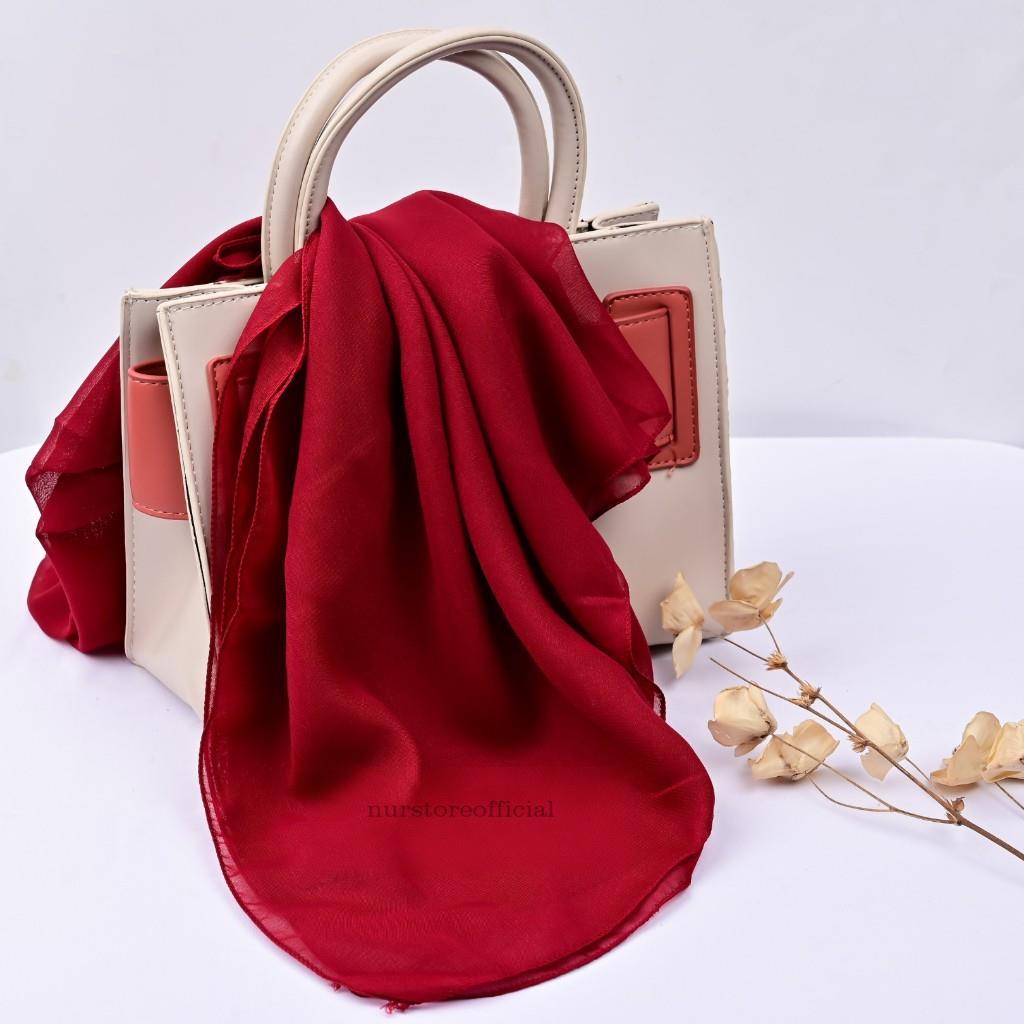 90+WARNA HIJAB BELLA SQUARE POLYCOTTON PREMIUM / SEGIEMPAT POLOS PREMIUM MERAH HATI