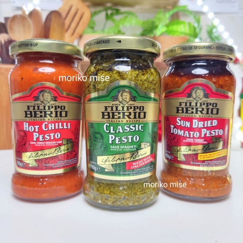 

classic PESTO basil paste basil pesto filippo berio italian pesto recipe / pasta kemangi / sun dried TOMATO pesto / DEL MONTE TOMATO PASTE hot chilli pesto sauce saus pesto cabe cabai tomat pasta