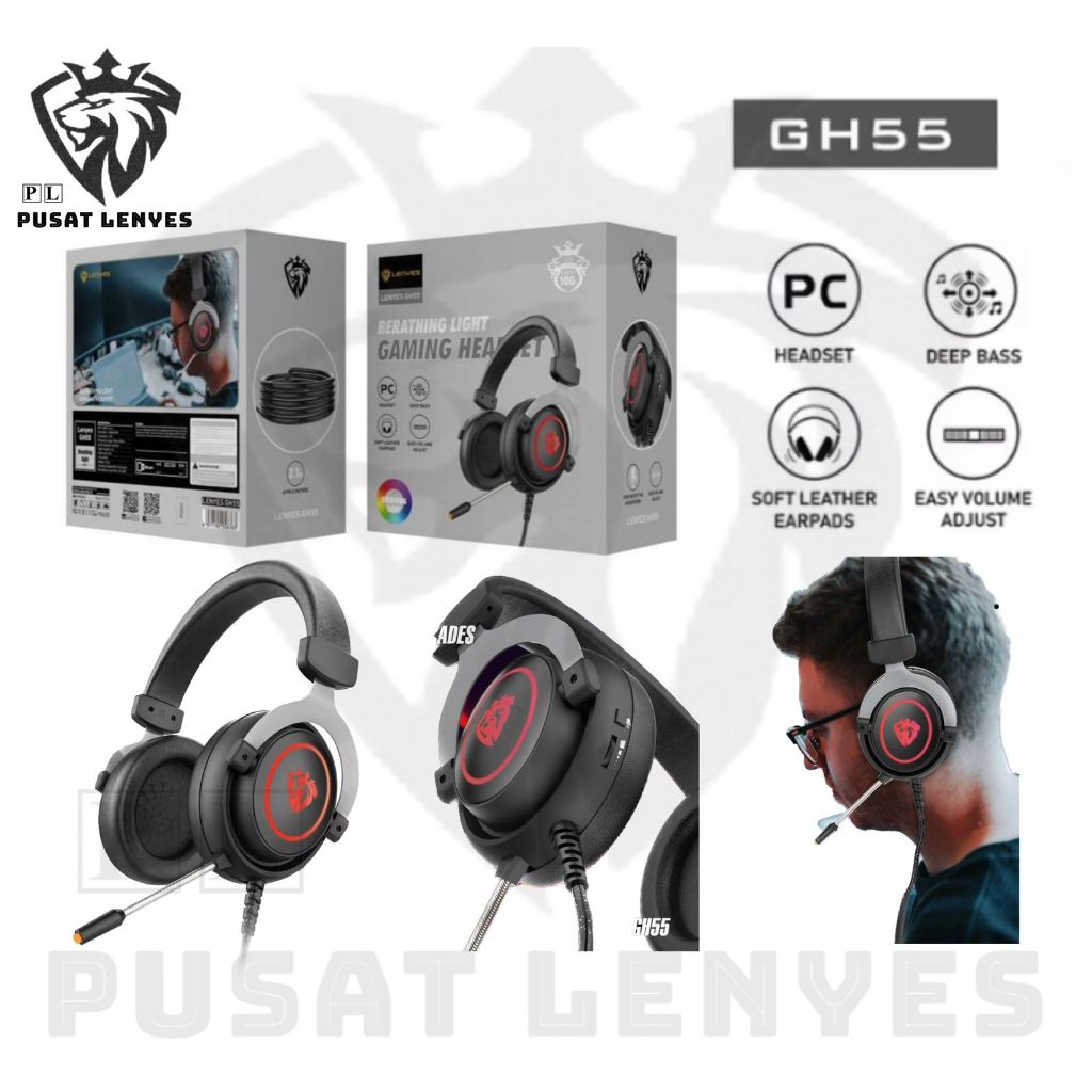 GH55 - HEADPHONE LENYES GH-55 Headset Gaming Breathing Light Deep Bass Headphone original