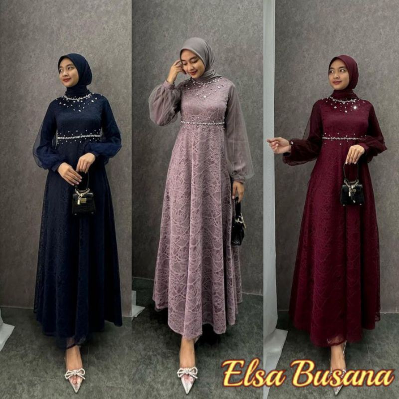 Dress Nadine  Exclusive Kondangan Terbaru  Baju Lebaran Gamis Brukat Maxi Pesta Size M/ L/ XL