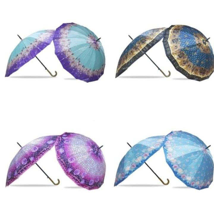 Payung 16 Jari Saten Motif Kembang Warna Rangka : Hitam Jari-Jari : 16 Kokoh dan Kuat Tidak Mudah Be