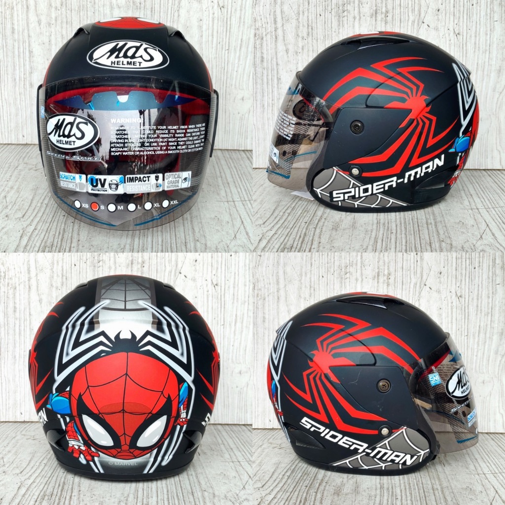 Helm MDS anak Spiderman hitam doff || MDS R3 JR #6 BLACK DOFF #6RED