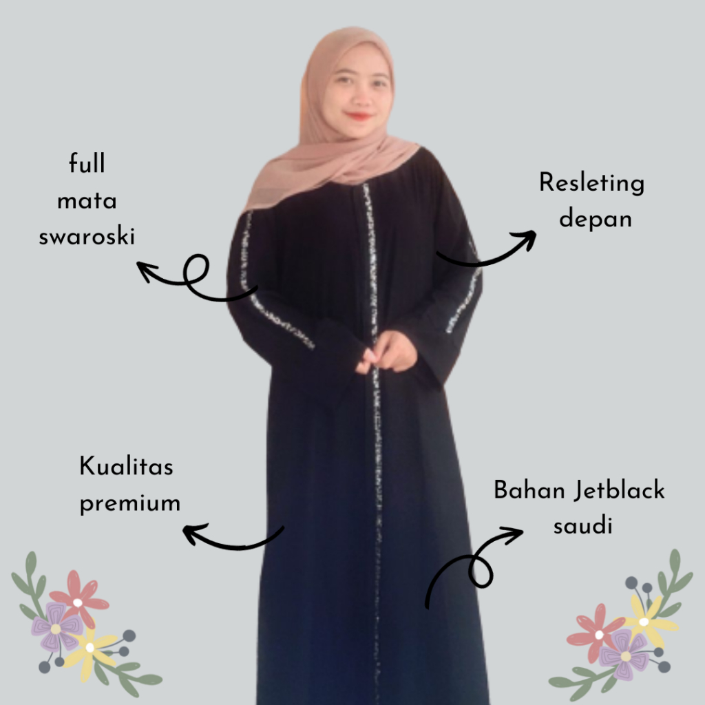 Ekslusif Abaya Saudi Jetblack premium Nabela by dewi abaya