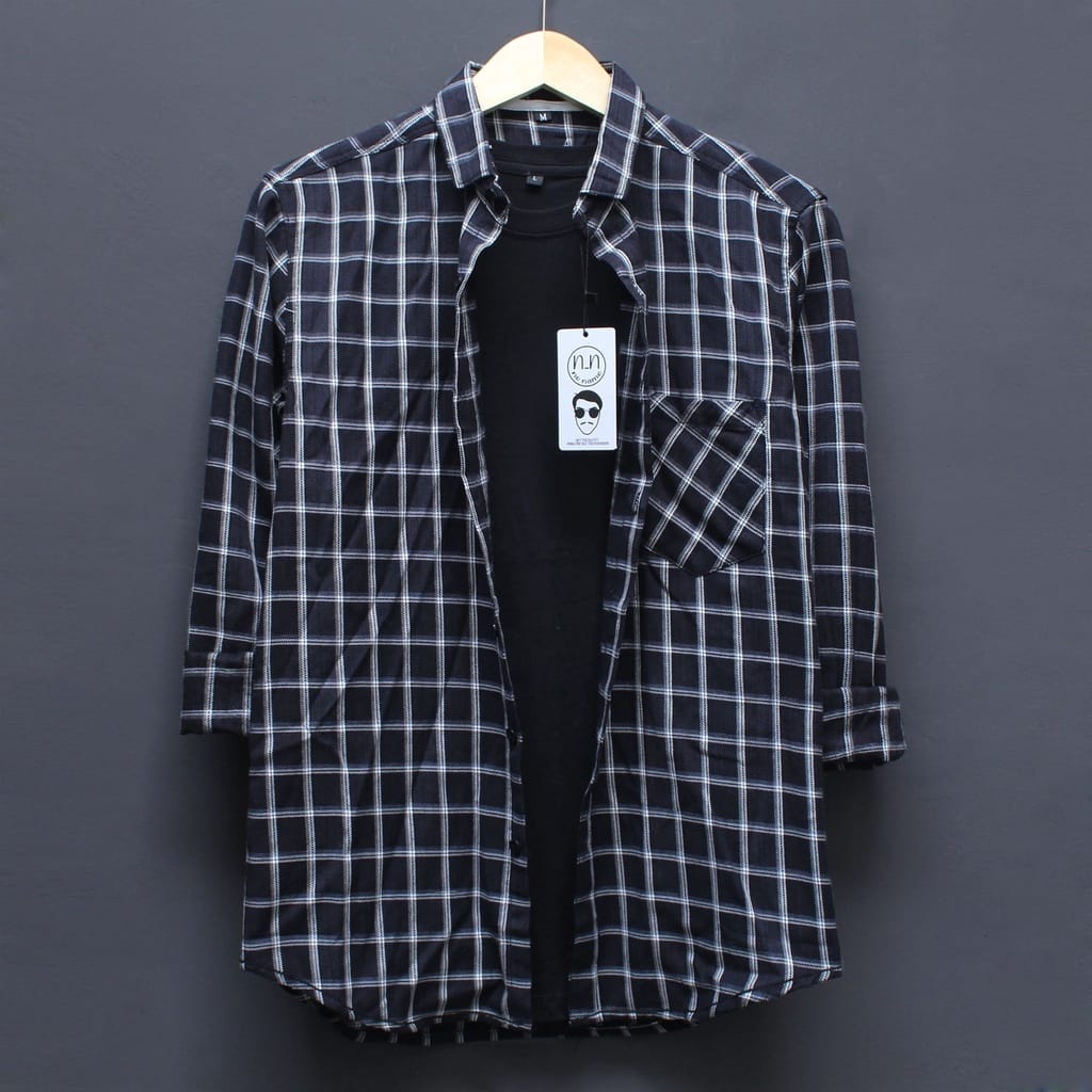 Sajah94 Kemeja Flanel pria lengan panjang flannel wol imfor hem panjang motif kotak unisex planel