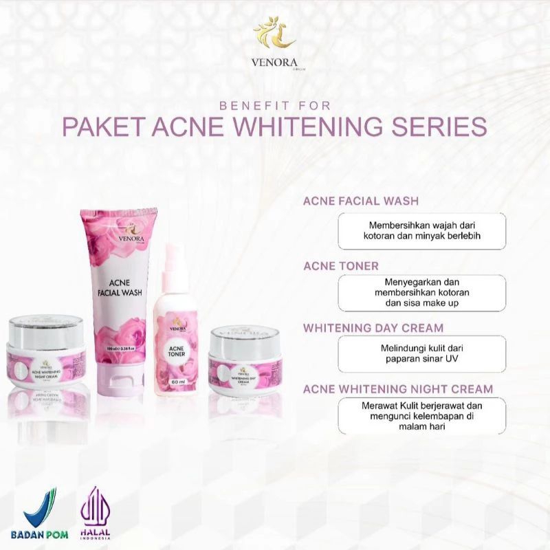 [HADIAH GRATIS] PAKET ACNE WHITENING VENORA BEAUTY/SKINCARE MENGHILANGKAN JERAWAT MEMBANDEL DAN BOPE