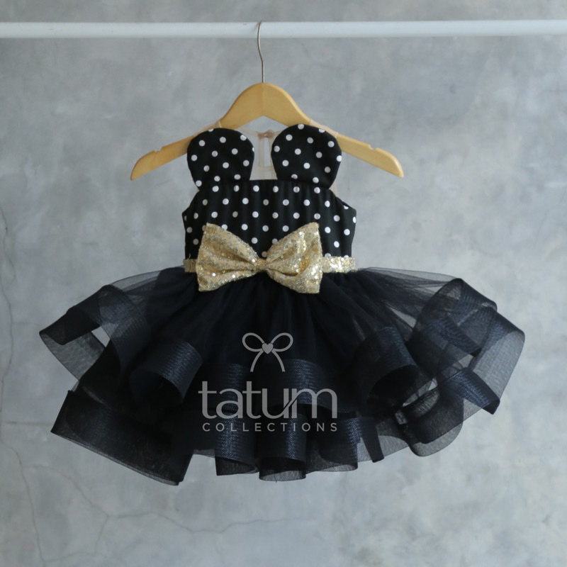 Minnie Mouse Black Polka x Gold Sequin *Only Dress* | Gaun Pesta Anak | Tatum Collections