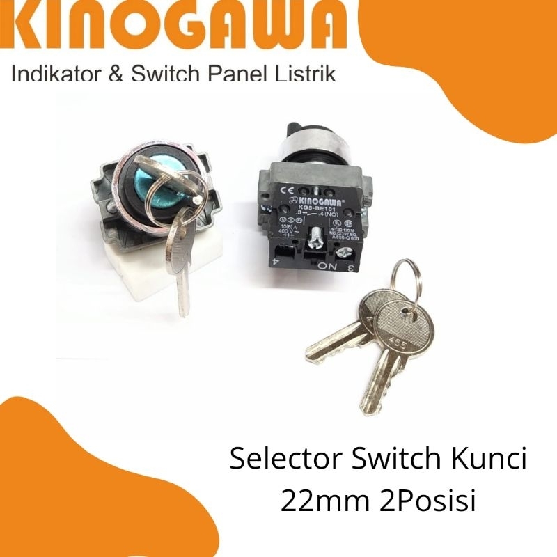 KINOGAWA Selector Switch 22mm Kunci 2 posisi Saklar Putar Selector Ohm Saklar Panel Mesin Otomatis