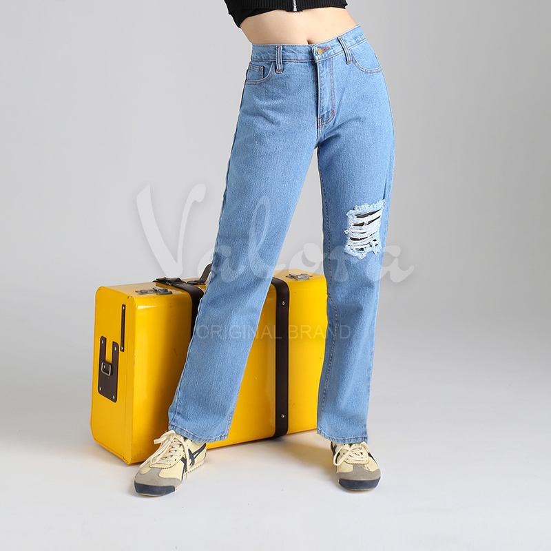 VALORA - Celana Panjang Wanita Highwaist Boyfriend Jeans Valdien Medium
