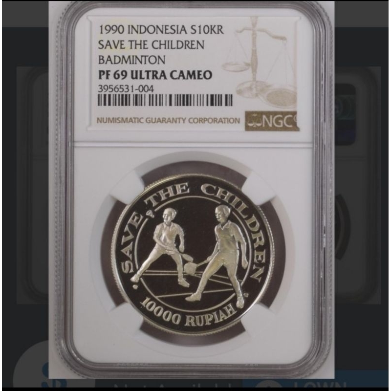 NGC PF 69 koin perak silver coin badminton Indonesia 10000 rupiah 1990