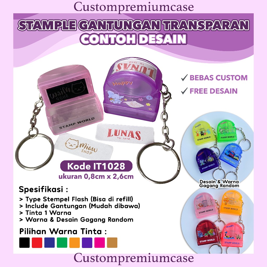 

Cap Otomatis Bisa Refil / Stample Flash Gantungan Transparan / Stempel Custom Desain Nama / Cap Stemple Flash Ukuran Mini
