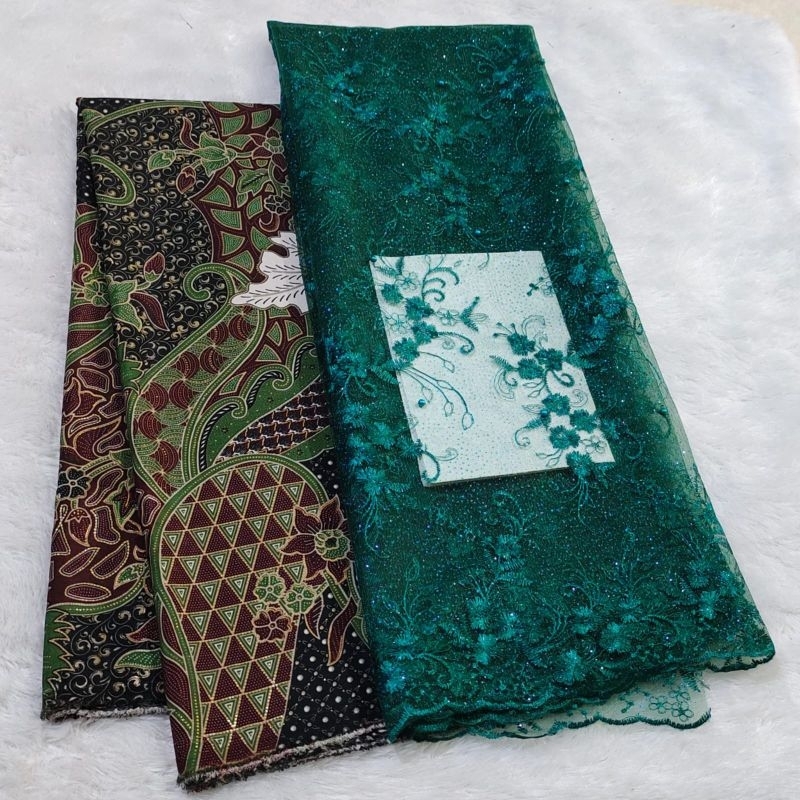 Brokat Tile Mutiara & Batik Halus, SPECIAL HIJAU EMERALD, Bahan Seragam Bridesmaids