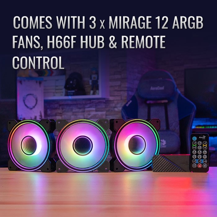 Aerocool Mirage 12 ARGB Pro 12CM Fan (3Pcs 120mm Fan + H66F Hub + Rem)