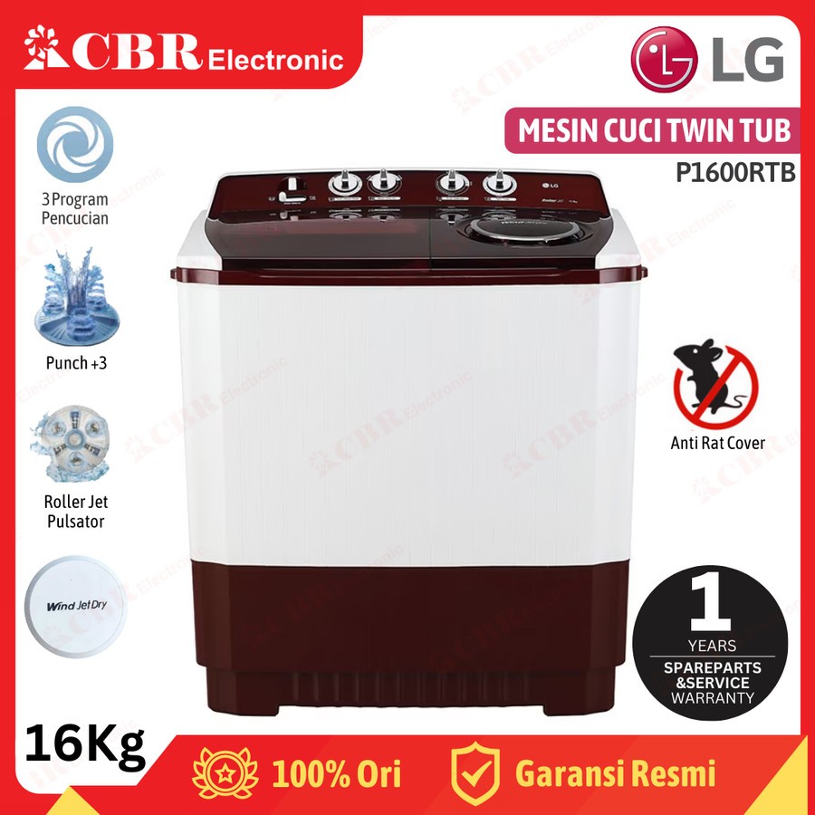 Mesin Cuci LG 2 Tabung 16 Kg P1600RTB