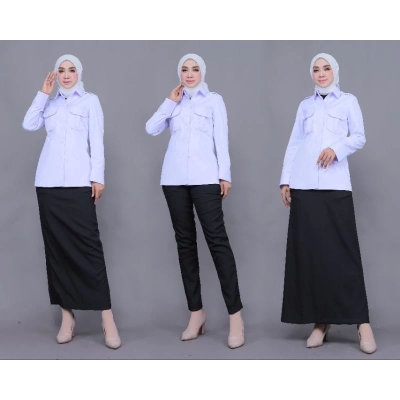 seragam putih ASN /atasan putih saku dada / baju dinas putih /blazer elp