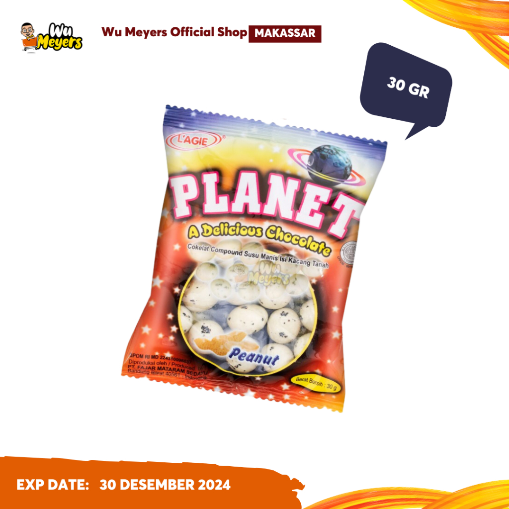 

L'agie Coklat Planet Cokelat Compound Susu Manis Isi Kacang Tanah 30g (1 box isi 36pcs) - WuMeyers Makassar