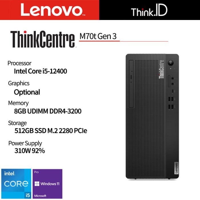 LENOVO THINKCENTRE M70T GEN 3 I5 12400 8GB 512GB W11 PRO