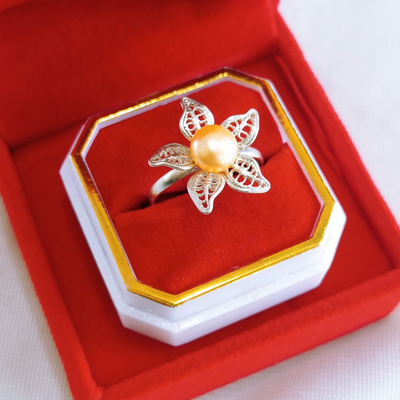cincin Kendari bunga perak mutiara tawar