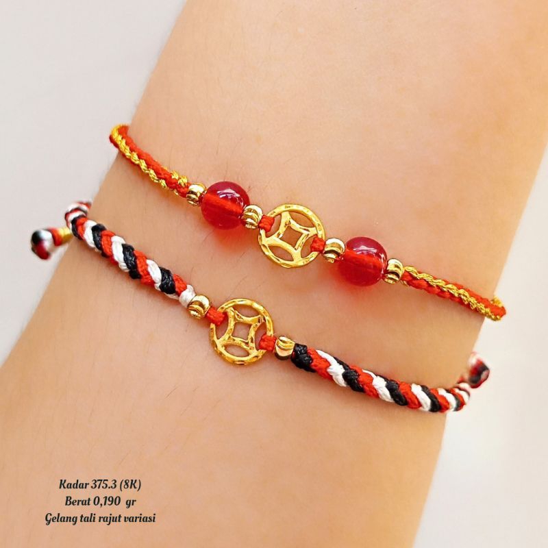 GELANG TALI RAJUT VARIASI CHARM RODA KOIN LUBANG TRIDATU