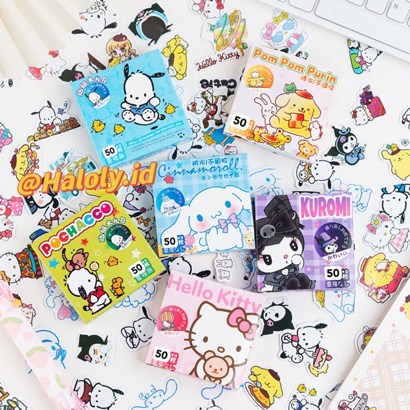 

50pcs Sticker Lucu Sanrio Hellokitty Melody Cinnamorol Kuromi Pochacoo