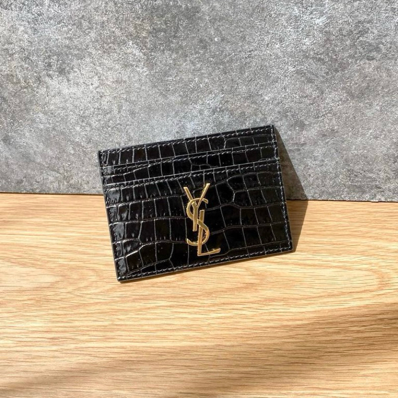 Original Saint Laurent YSL Cassandre Card Case in Croco Embossed