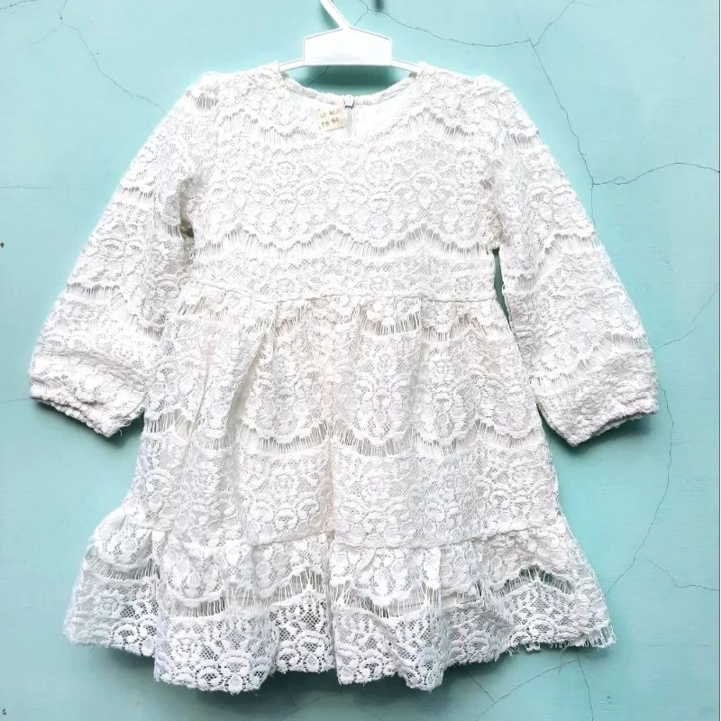2-3 Tahun Preloved Dress Pesta Gaun Brukat Putih Anak Perempuan