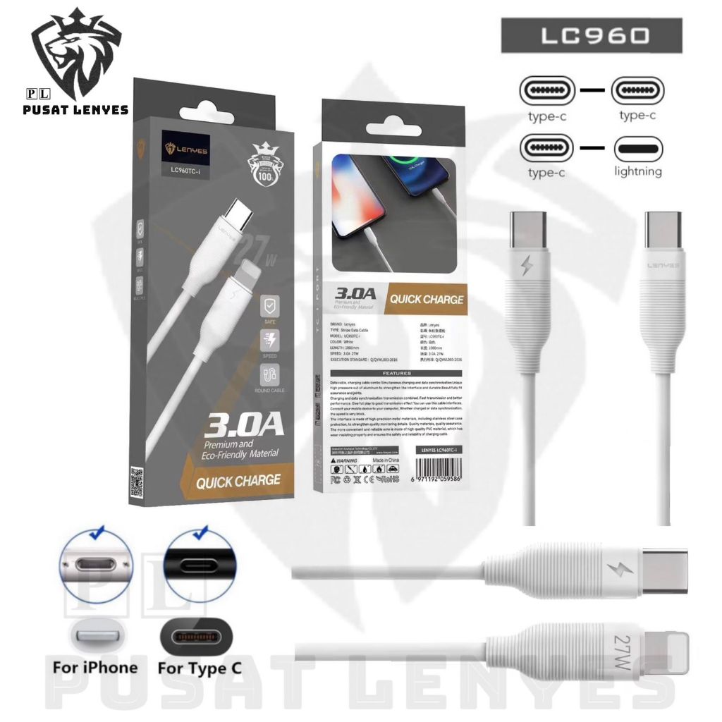 LC960 - Kabel Data LENYES LC-960 60W Data Kabel Fast Charging 3.0A Type C to Type C Kabel charger 1 