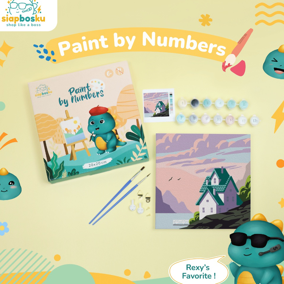 

↔✢❅ PAINT BY NUMBER 20x20 CM AESTHETIC LANDSCAPE KANVAS PAINTING KIT WITH FRAME SIAP LUKIS Stok Banyak