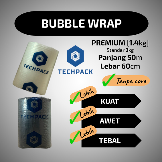 

Plastik Bubble Wrap Roll Hitam Putih Bening 60 cm x 50 m Premium Tebal 60cm x 50m TECHPACK Babel Bubblewrap Buble
