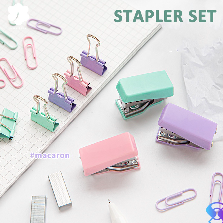 

➽✤★ stapler #10 &staple cute set Stapler Mini Set Staples Perlengkapan Kantor Mengikat Logam Kreatif