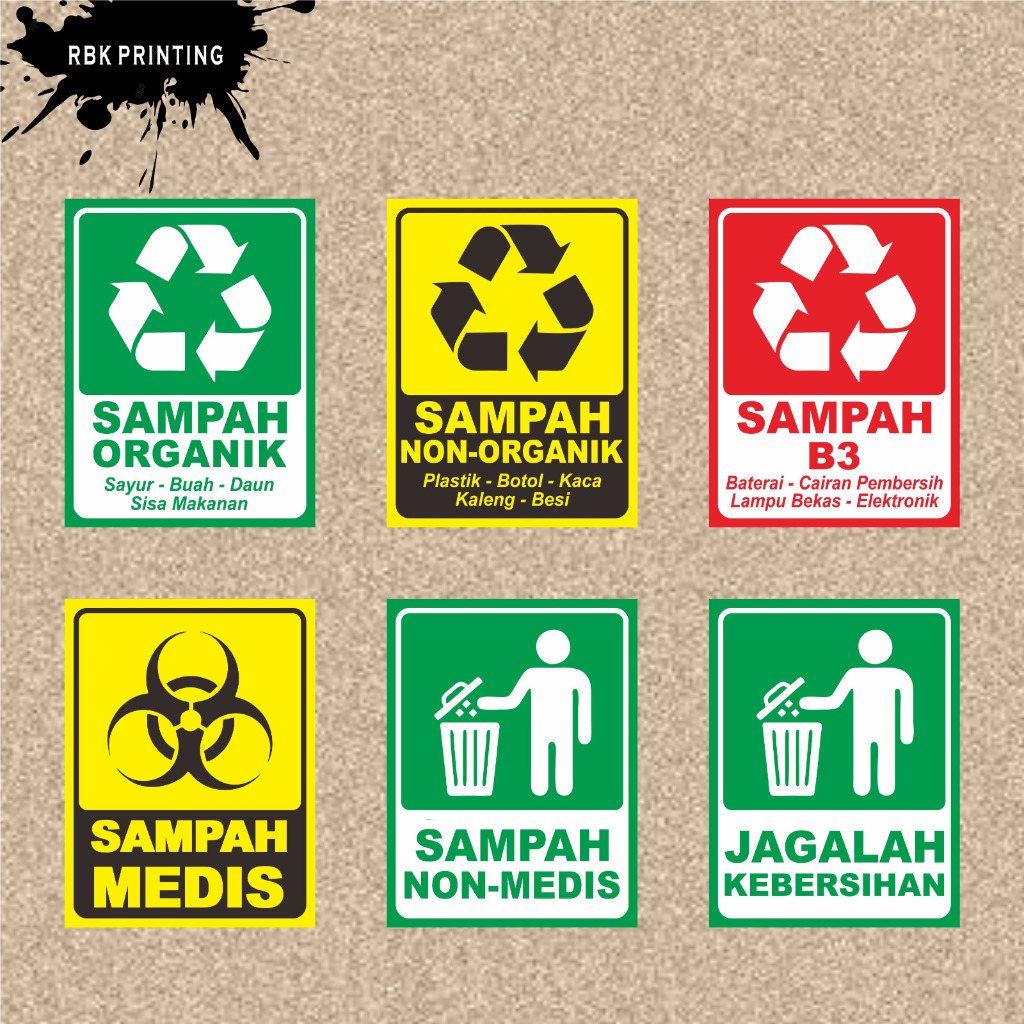 

Sticker Tempat Sampah Organik - Non Organik - sampah B3 - Sampah Medis - Sampah non medis - jagalah kebersihan