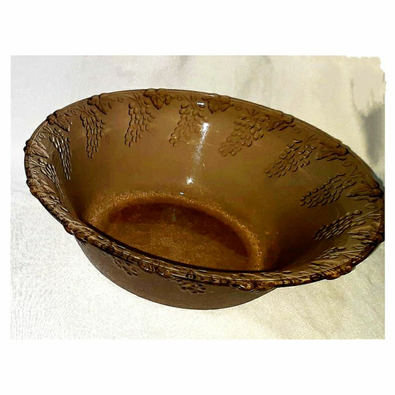 Mangkok kaca beling hias besar tebal motif buah anggur coklat