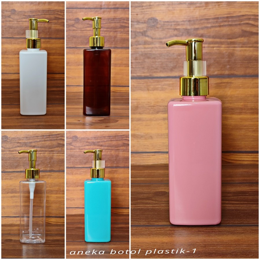 Botol Pump 250ml / Botol Kemasan Sabun Cair 250ml Pet Kotak / Botol Pump Luxury Gold
