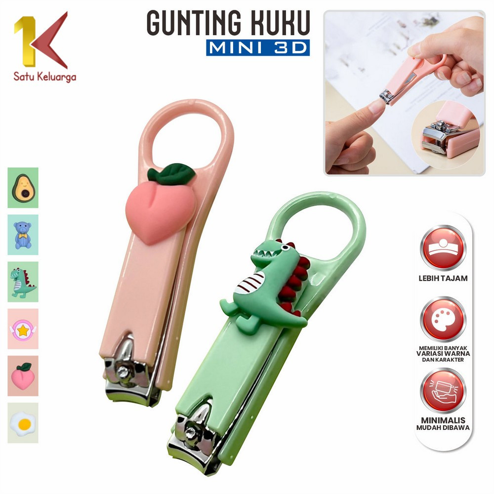 Satu Keluarga Gunting Kuku Mini Karakter 3D Lucu dengan Gantungan Praktis C957 Nail Clipper Gunting 